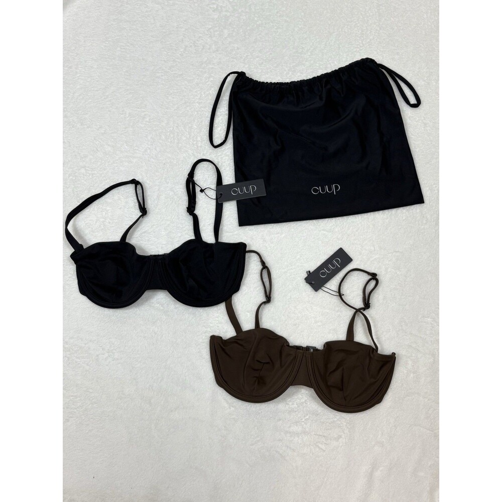 CUUP  The Balconette Swim Underwire Bikini Top  2 Black And Brown S 7 (30F/32E)